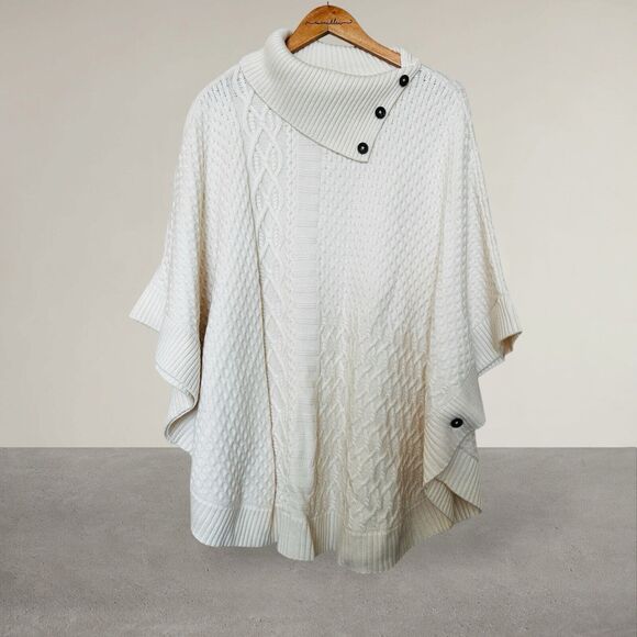 Talbots Split Neck Triangle Poncho 2x Cream New With Tags Soft - Picture 1 of 8